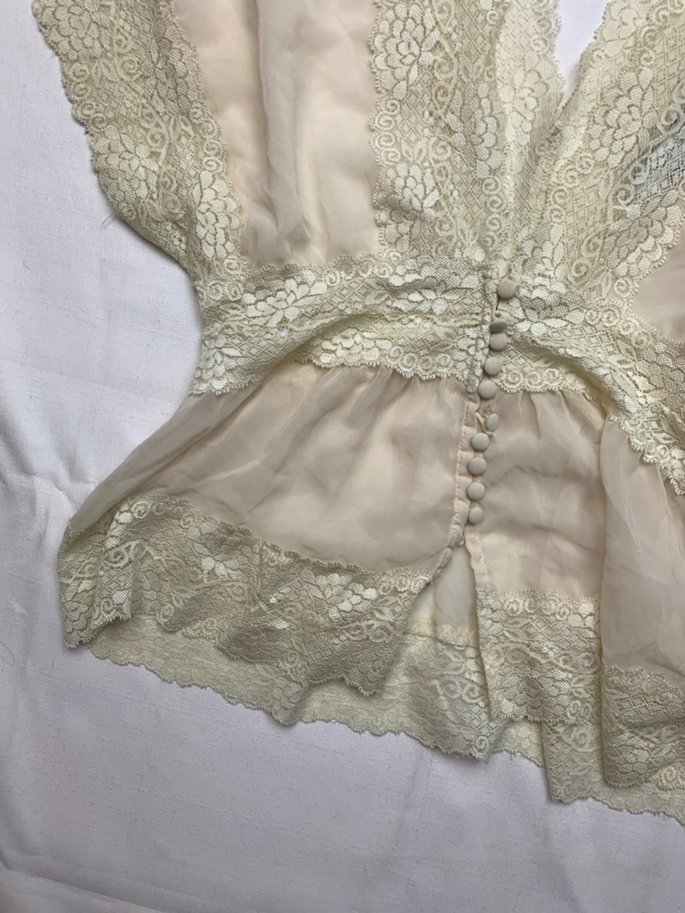 y2k Forever 21 size medium Sheer Lace Trim Button-Front Blouse Cream fairy boho - Picture 6 of 10